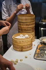 Fresh made steamed dumplings in asian restaurant in melbourne