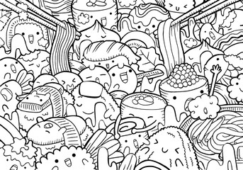 Japanese Food in line art style.