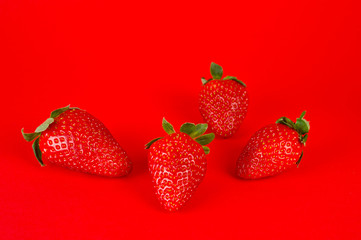 Ripe strawberry yagogds shot on a red background. Background for vegetarians. Healthy food.