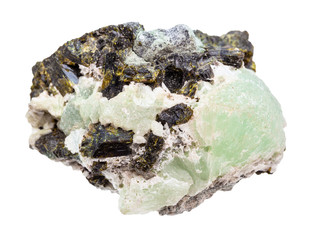 raw Prehnite in Epidote crystals isolated on white