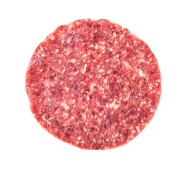 top view of raw burger from minced beef isolated