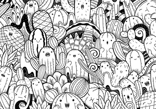 Hand drawn doodle cactus illustration.