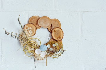 easter eggs on wooden background