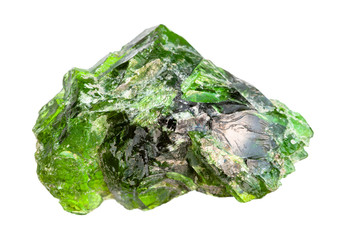 raw Chromian diopside rock isolated on white