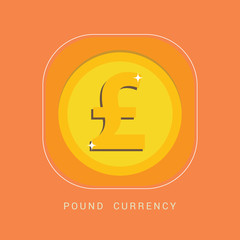 British pound sterling symbol on gold coin flat style