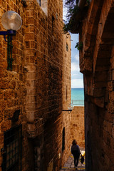 Tel Aviv, Israel A pedestrian on the narrow streets of the Old Jaffa neighbourhood.
