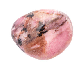 rolled Rhodonite gem isolated on white