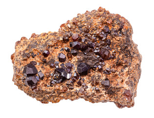 Andradite garnet crystals on rock isolated
