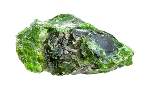 rough Chromian diopside rock isolated on white