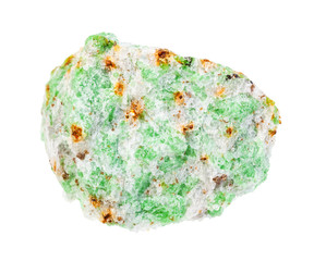 rough Edenite crystals in rock isolated on white