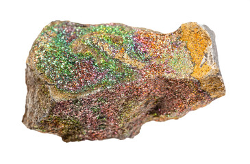 rough rainbow Pyrite rock isolated on white