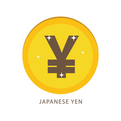 Yen symbol on gold coin flat style