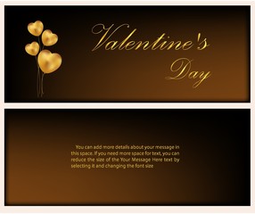 Happy Valentine's day banners.Happy valentines day banner and card design black shining background with golden hearts vector templates