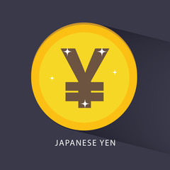 Obraz premium Yen symbol on gold coin flat style