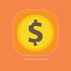 Dollar coin in front. Pile of gold coins vector