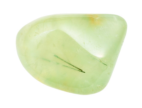 tumbled Prehnite gem isolated on white