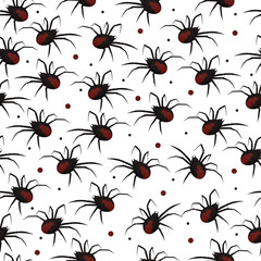 Vector seamless pattern with redback spider and dots.