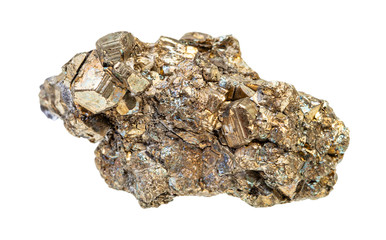 druse of Pyrite crystals isolated on white
