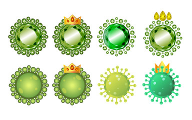 Coronavirus cells metaphor and gemstones color illustrations set