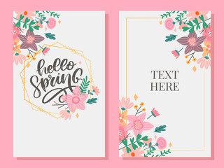 Hello Spring Flowers Text Background lettering slogan