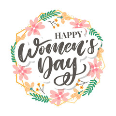Obraz premium 8 march. Happy Woman's Day Vector congratulation card with linear floral wreath