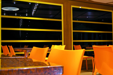 Seating inside elegant bar or lounge on luxury cruiseship or cruise ship liner
