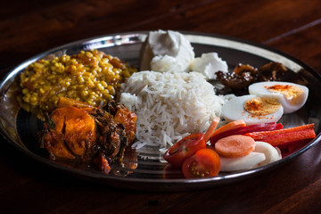 Thali the basic Indian meal with assorted food display