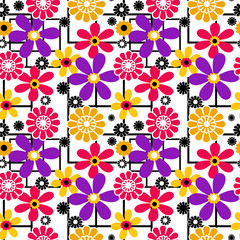 Cartoon bright colorful flowers seamless pattern floral