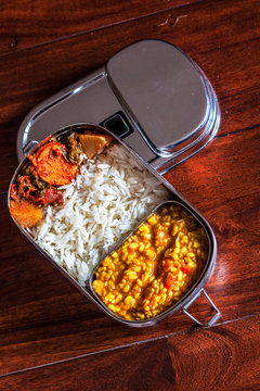 Indian Tiffin, The Lunch Box With Basic Dal, Rice And Sabzi