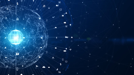 Technology Network Data Connection, Digital Network and Cyber Security Background Concept. Earth...