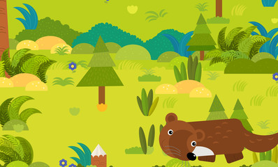 cartoon forest scene with wild animal deer illustration for children