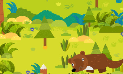 Obraz na płótnie Canvas cartoon forest scene with wild animal marten illustration for children