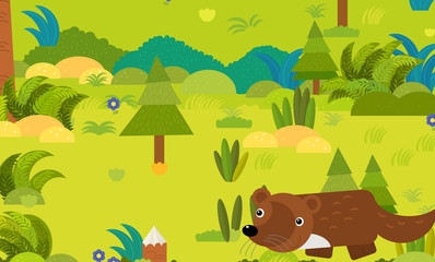 Naklejka premium cartoon forest scene with wild animal marten illustration for children