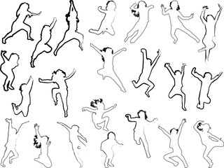 twenty two active children outlines on white