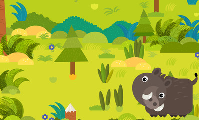 Obraz na płótnie Canvas cartoon forest scene with wild animal boar illustration for children