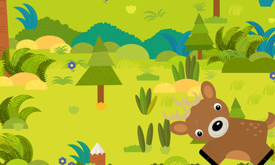 Obraz na płótnie Canvas cartoon forest scene with wild animal deer illustration for children