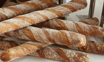 Freshly baked buckwheat baguette with a delicious golden crust