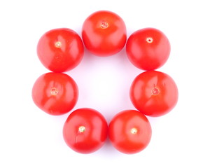 red tomatoes on a white background