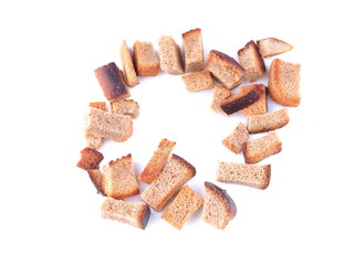 pieces of dried bread on a white background