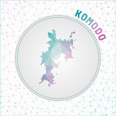 Vector polygonal Komodo map. Map of the island with network mesh background. Komodo illustration in technology, internet, network, telecommunication concept style . Charming vector illustration.