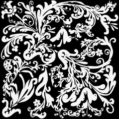white on black floral square abstract decoration