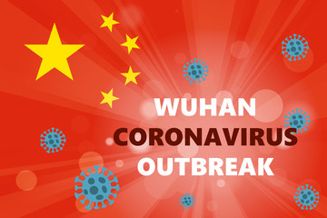 Fototapeta na wymiar Abstract virus strain model Novel coronavirus 2019-nCoV with text Wuhan coronavirus outbreak on red background. Pneumonia Pandemic Protection Concept