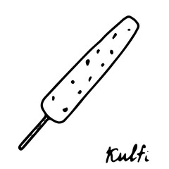Hand drawn isolated indian food icon. Black outline illustration of indian sweets. Indian ice cream kulfi.