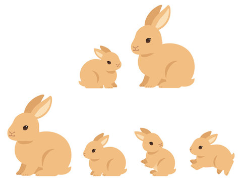 ウサギの親子のイラストセット