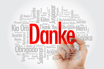 Danke (Thank You in German) Word Cloud with marker in many languages of the world