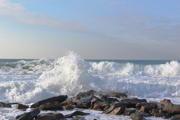 a bright Sunny day and a swaying sea