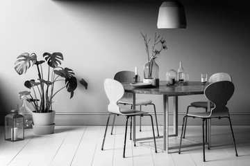 Modern Table Set in Practical Arrangment - black and white 3d visualization