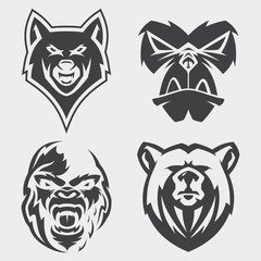 Set of animal head vector icon symbol for element design on the white background