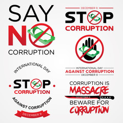 Set lettering stop corruption day vector for International Anti Corruption Day