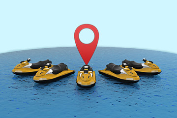 group jet skis with map pin